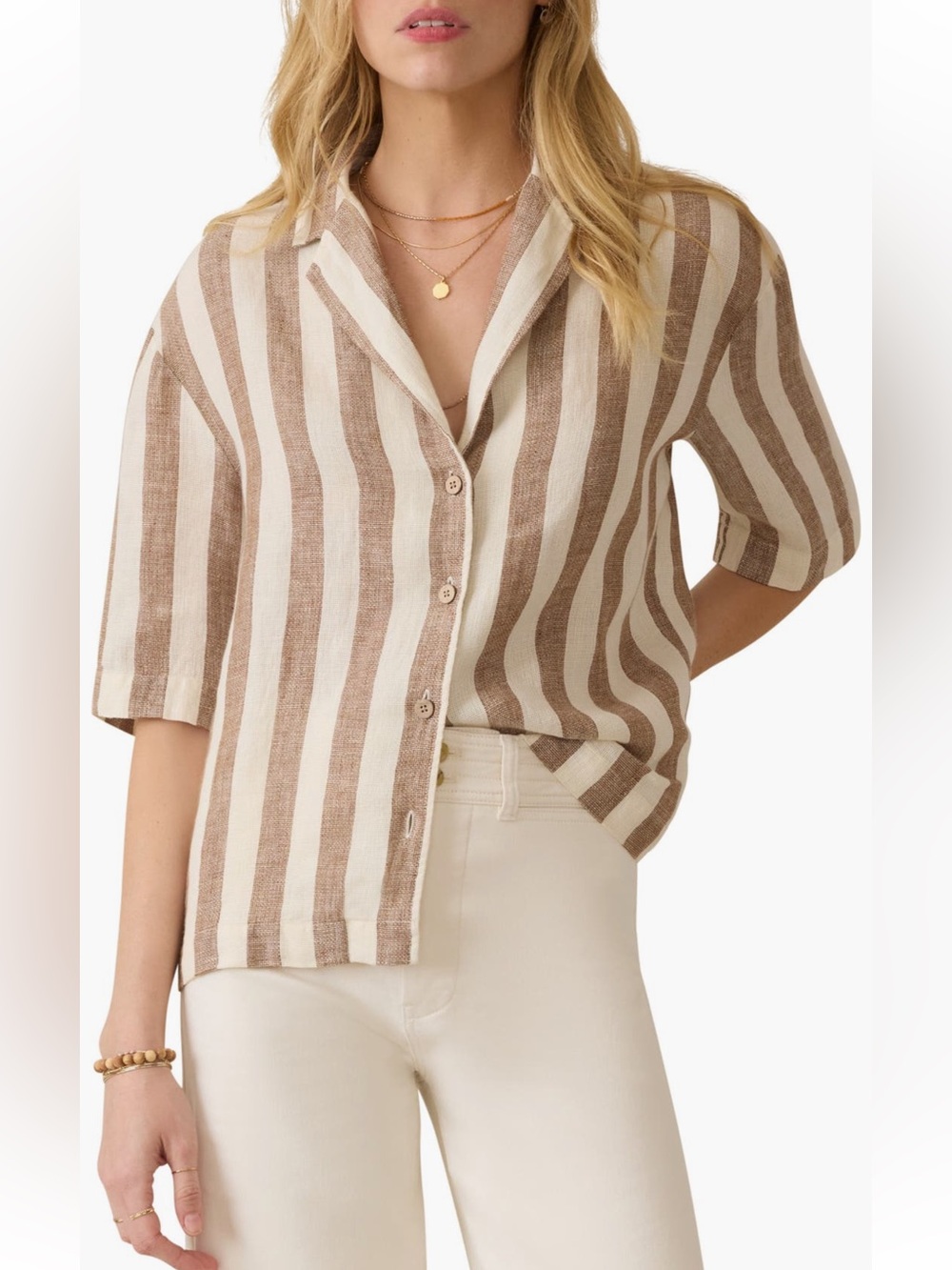 Faherty Palma Stripe Linen Camp Shirt Cocoa Beach Stripe Small NWT